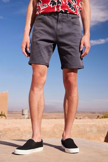 Stretch Denim Shorts For Mens Charcoal Grey - DENIMS 