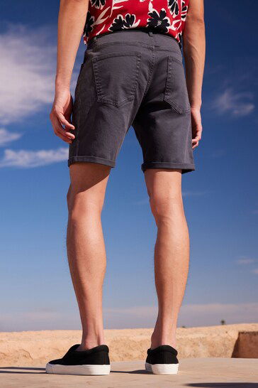 Stretch Denim Shorts For Mens Charcoal Grey - DENIMS 