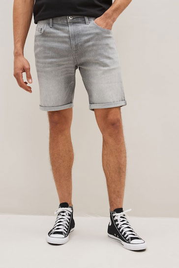 Stretch Denim Shorts For Mens Grey - DENIMS 