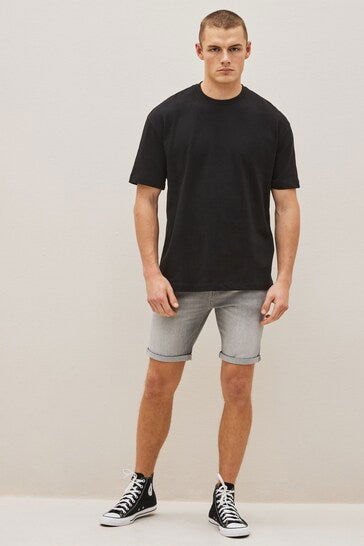 Stretch Denim Shorts For Mens Light Grey - DENIMS 
