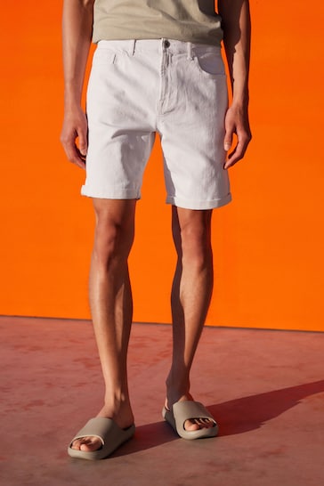 Stretch Denim Shorts For Mens White - DENIMS 