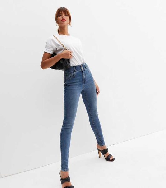 Teal Vintage Wash Lift & Shape High Waist Skinny Jeans - DENIMS 