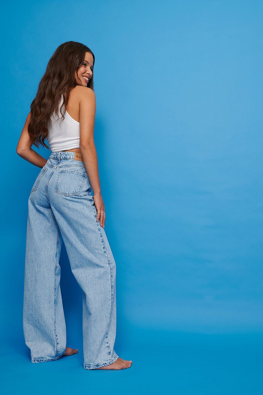 Vintage Look Wide Leg High Waist Jeans - DENIMS 