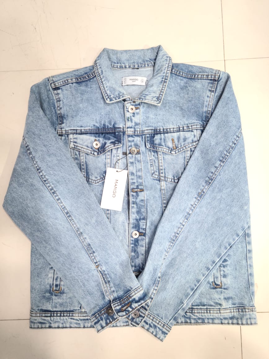 Men's Distressed Light Blue Denim Jacket Stretchable