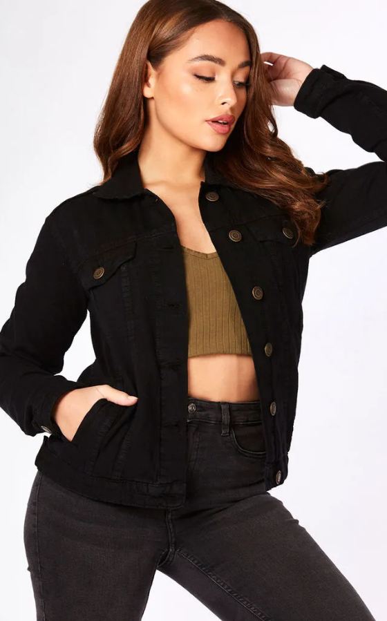 Women Black Solid Jacket - DENIMS 