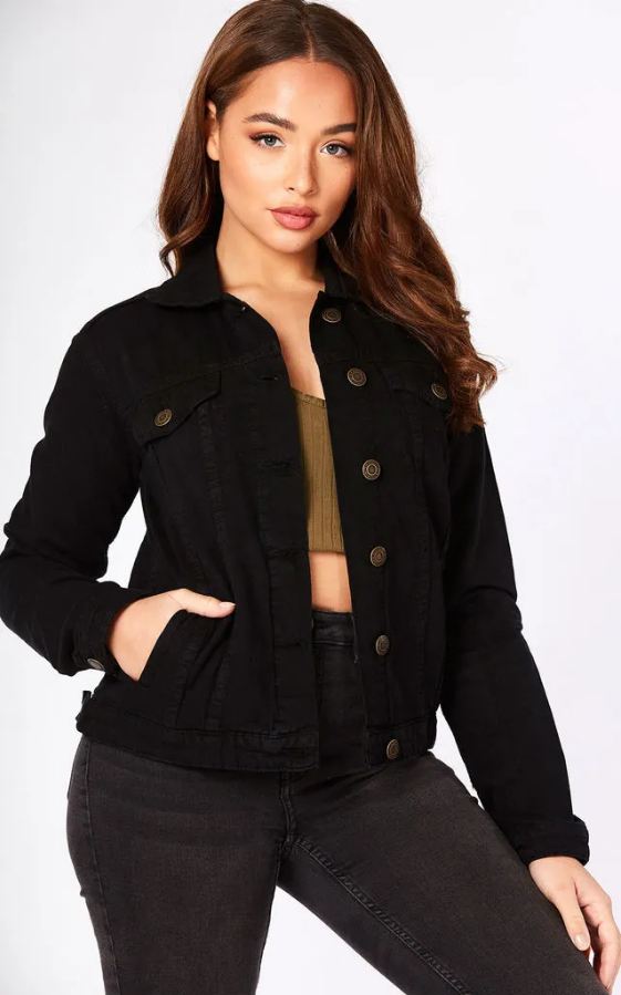 Women Black Solid Jacket - DENIMS 