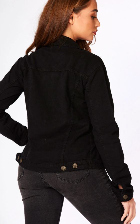 Women Black Solid Jacket - DENIMS 