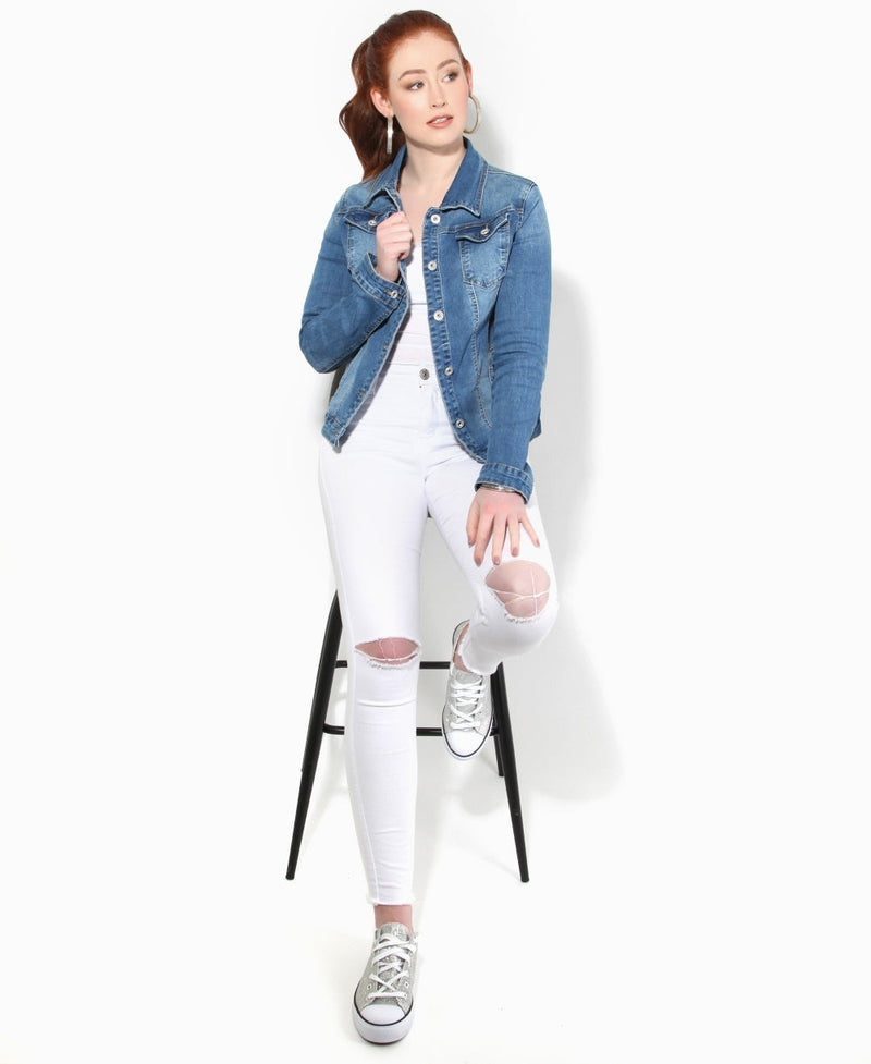 Women Blue Solid Jacket - DENIMS 