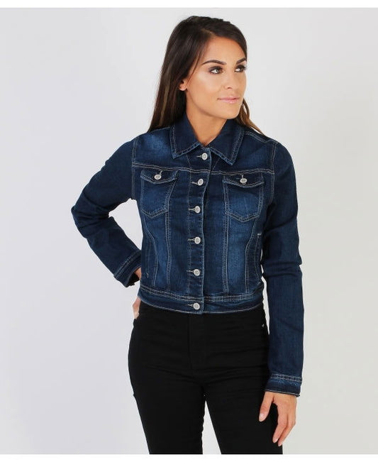 Women Dark Blue Solid Jacket - DENIMS 