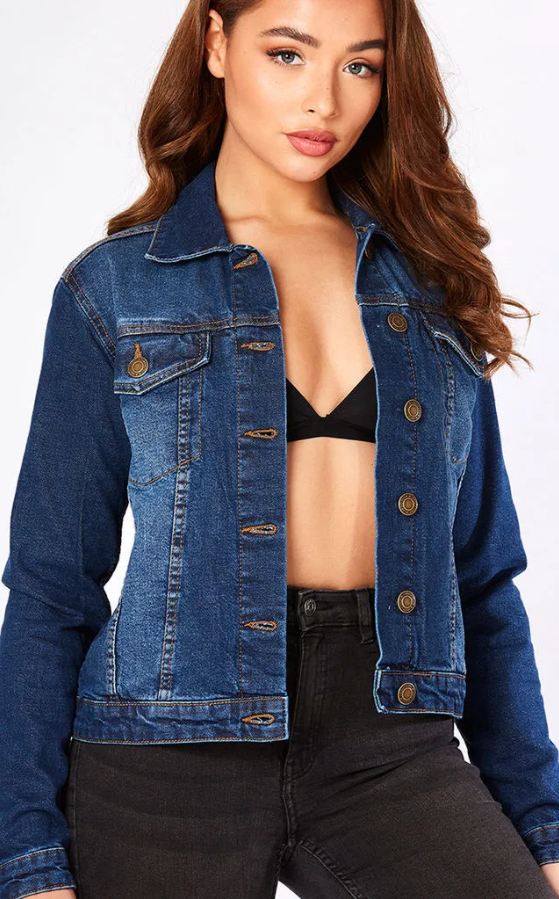 Women Dark Blue Solid Jacket - DENIMS 