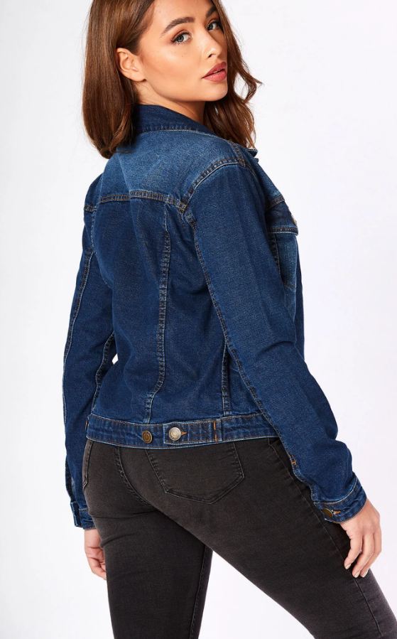 Women Dark Blue Solid Jacket - DENIMS 