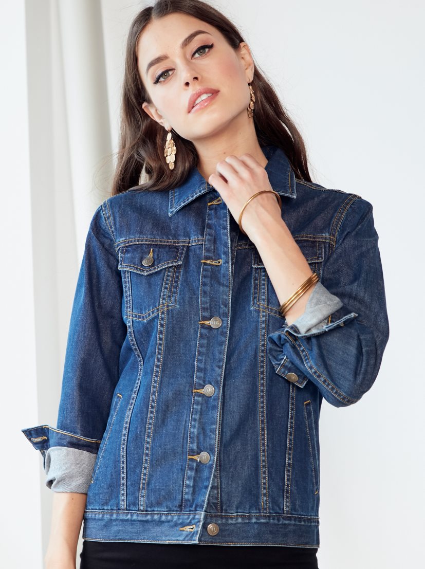 Long denim blazer womens best sale