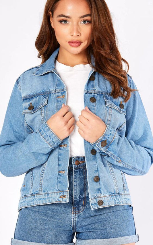 Women Light Blue Solid Jacket - DENIMS 