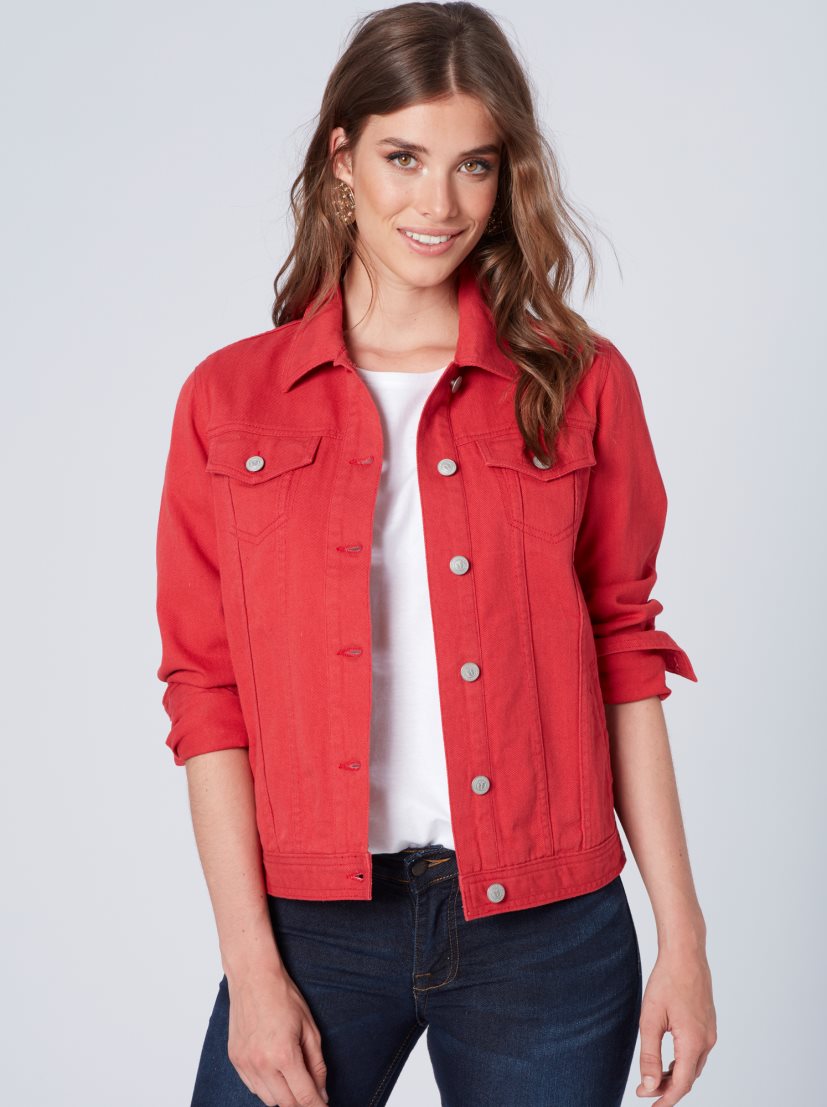 Women Red Solid Jacket - DENIMS 