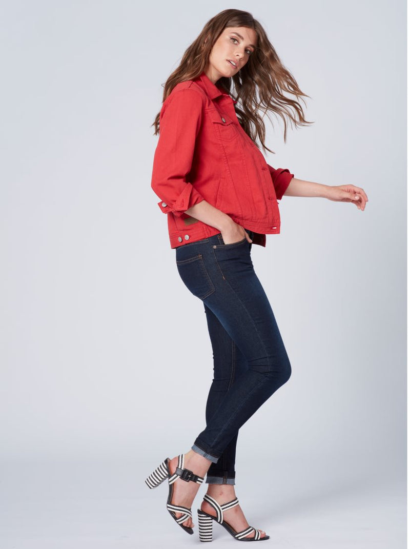 Women Red Solid Jacket - DENIMS 