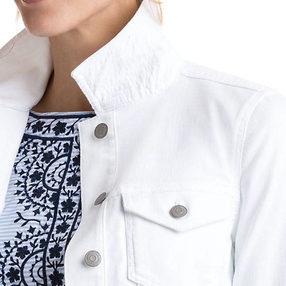 Women White Solid Jacket - DENIMS 