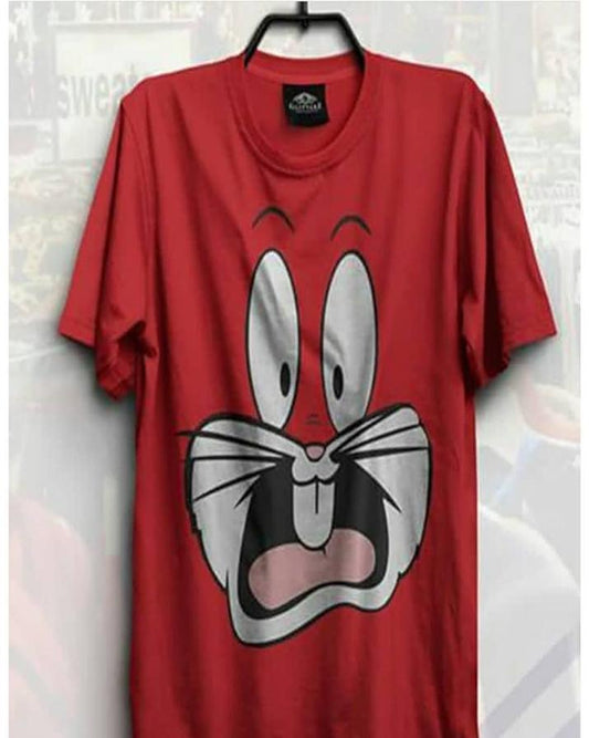Red Bunny Cotton Printed T-Shirt For Women
