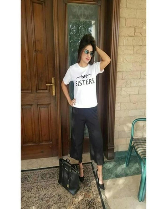 White Bff Sisters Cotton Printed T-Shirt For Women