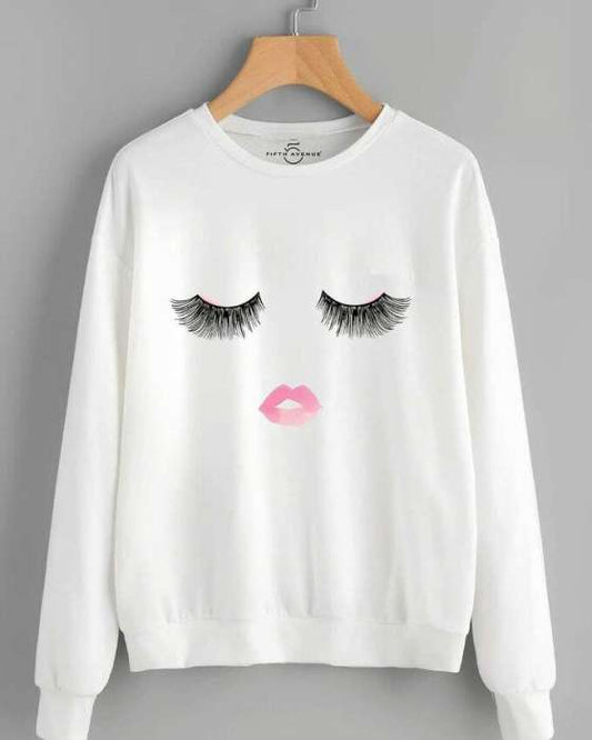White Lady Printed Sweat Shirt For Women