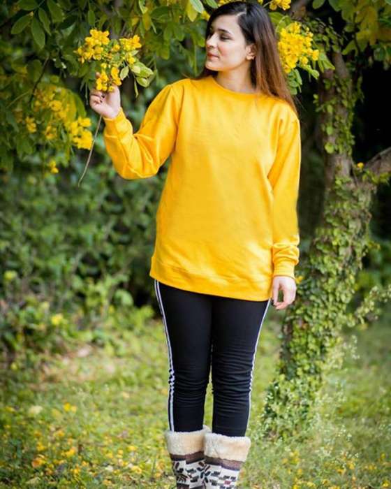 Plain Yellow Sweat Shirt For Women 179