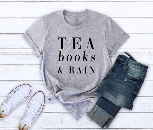 Tea books and rain shirt saying tshirt teen gifts graphic tee shirt