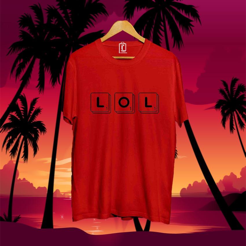 Red Lol Printed Cotton Halfsleeves Oneck Tshirt