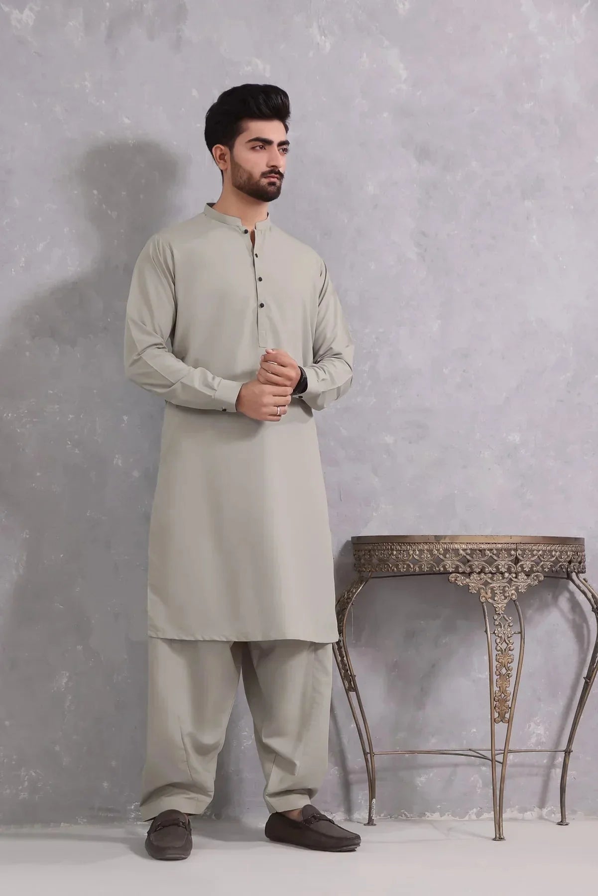 Arctic Elegance: Iceberg Green Shalwar Kameez For Mens - DENIMS - Shalwar Kameez - 