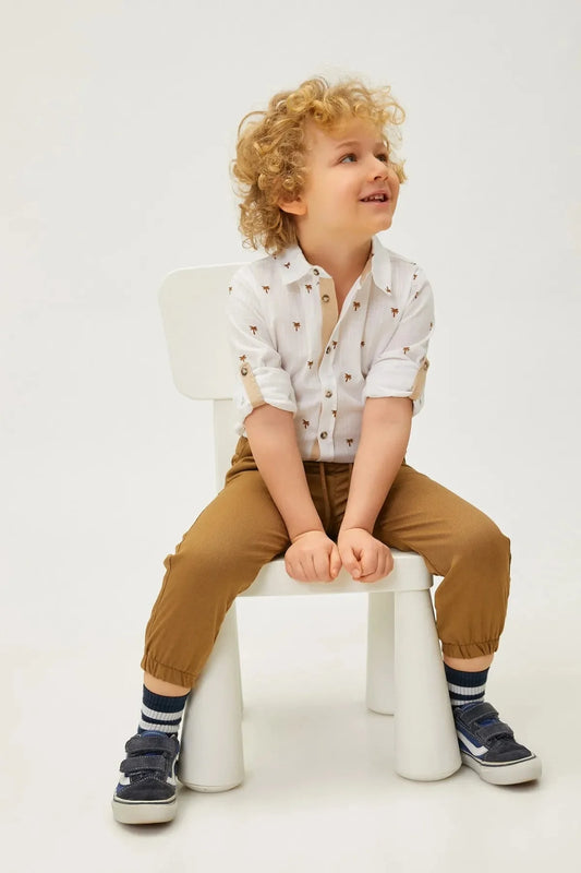 Baby Boy Camel Elasitc Jeans - DENIMS - Boys Jeans - 