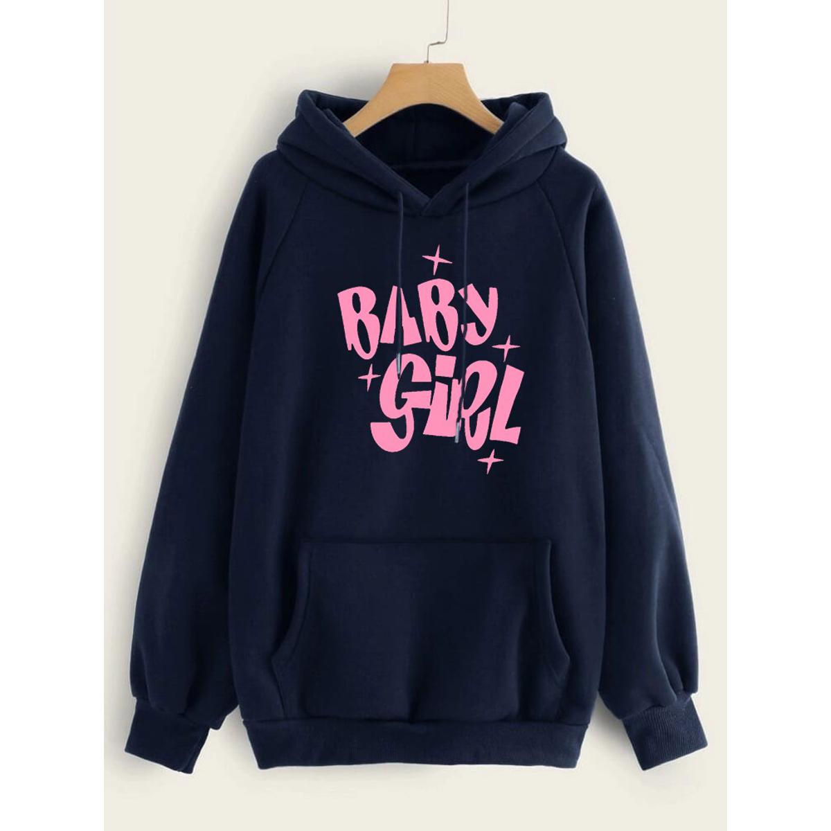 Baby Girl Fleece Full Sleeves Pull Over Hoodie For Women - DENIMS - Hoodies & Sweatshirts - 