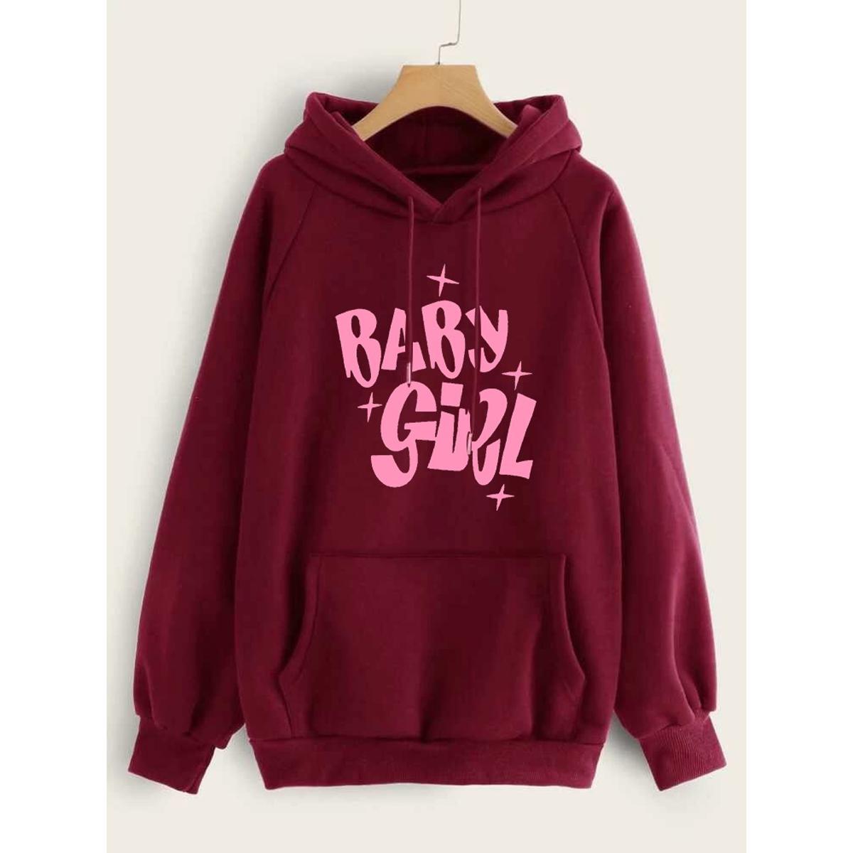Baby Girl Fleece Full Sleeves Pull Over Hoodie For Women - DENIMS - Hoodies & Sweatshirts - 