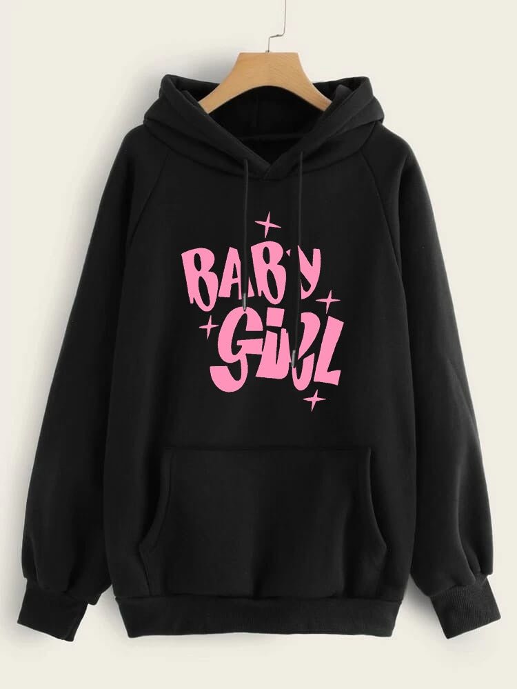 Baby Girl Fleece Full Sleeves Pull Over Hoodie For Women - DENIMS - Hoodies & Sweatshirts - 