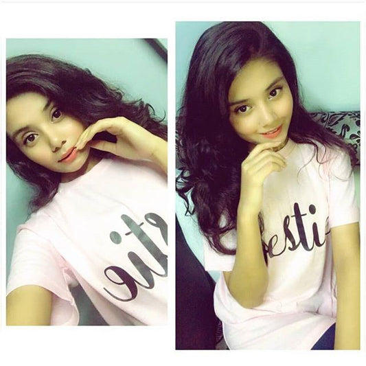 Baby Pink Bestie Printed T - shirt For Womens - DENIMS - Tops & T - Shirts - 