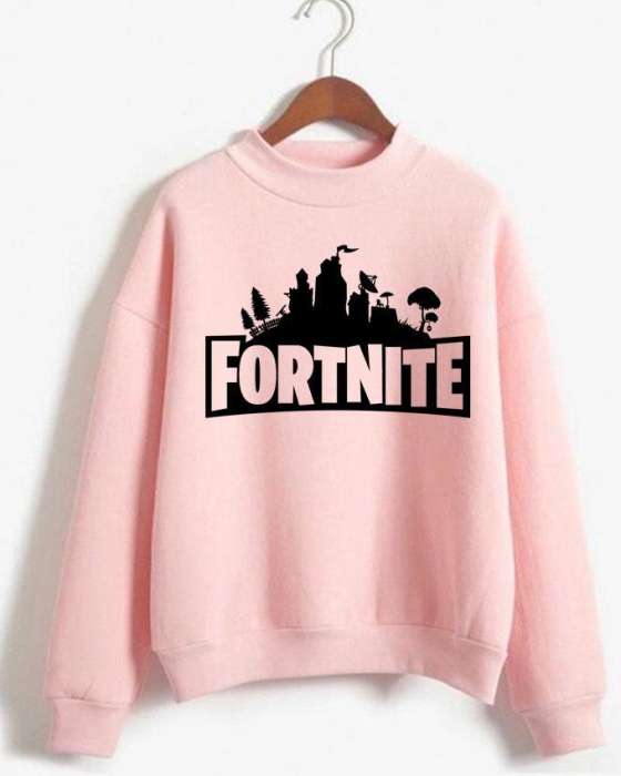 BABY PINK FORTNITE Sweatshirt Sweat Shirt O Neck Full Sleeves Casual Tshirt FOR WOMEN - DENIMS - Hoodies & Sweatshirts - 