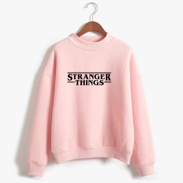 BABY PINK Strangers Things Fleece Printed Sweatshirt For Women - DENIMS - Hoodies & Sweatshirts - 