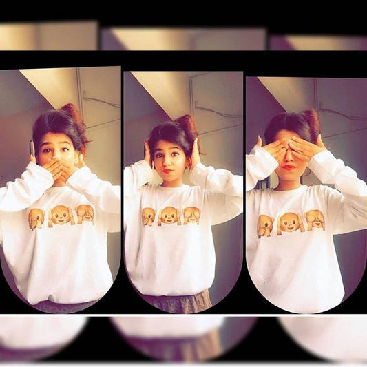 White Emojis Cotton Printed T-shirt For Womens