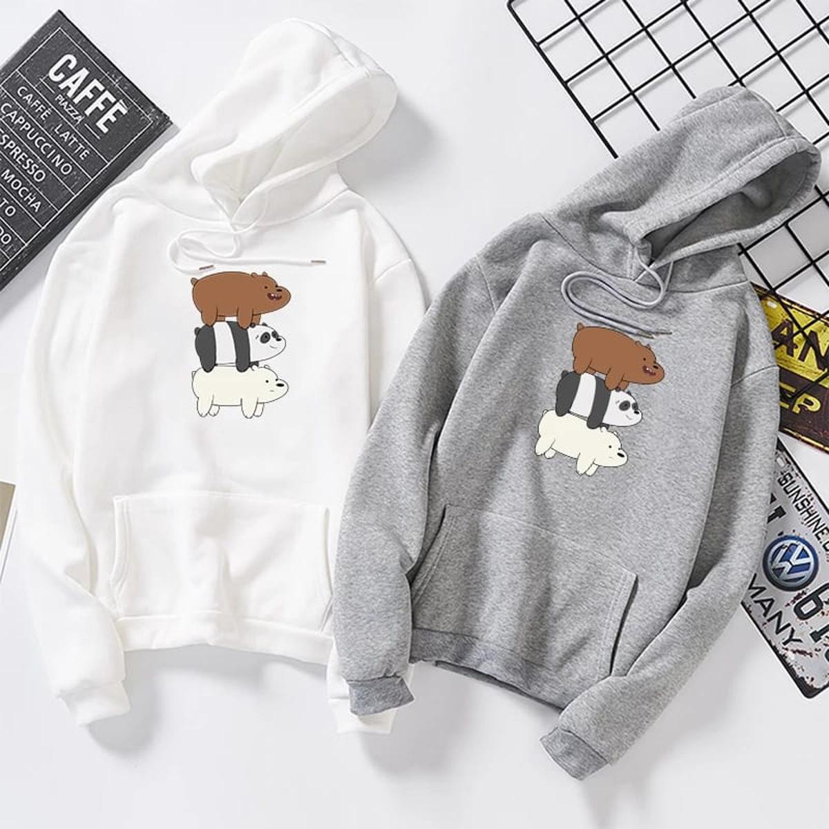 Bare Bears Fleece Full Sleeves Pull Over Hoodie For Women - DENIMS - Hoodies & Sweatshirts - 
