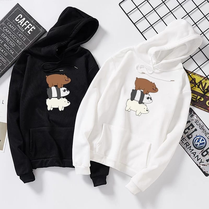 Bare Bears Fleece Full Sleeves Pull Over Hoodie For Women - DENIMS - Hoodies & Sweatshirts - 