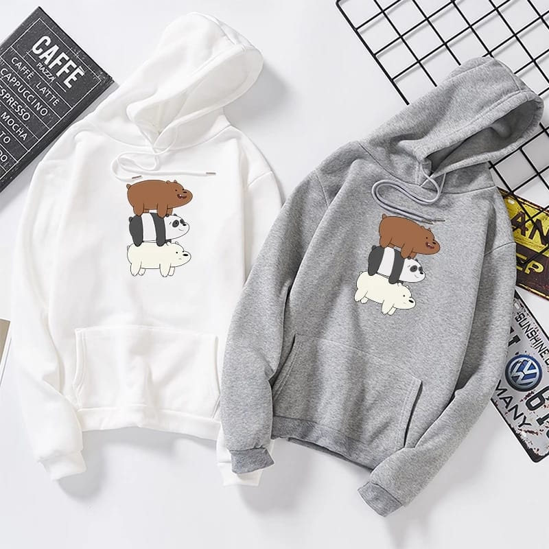 Bare Bears Fleece Full Sleeves Pull Over Hoodie For Women - DENIMS - Hoodies & Sweatshirts - 