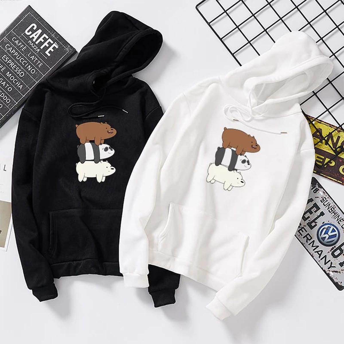 Bare Bears Fleece Full Sleeves Pull Over Hoodie For Women - DENIMS - Hoodies & Sweatshirts - 