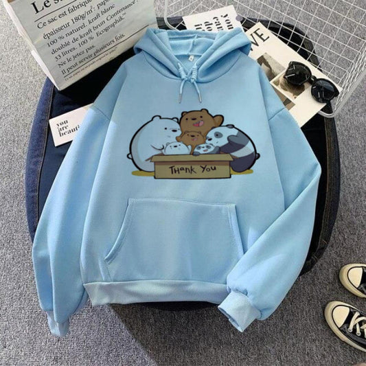 Bare Bears Printed Fleece Full Sleeves Pull Over Hoodie For Women - DENIMS - Hoodies & Sweatshirts - 