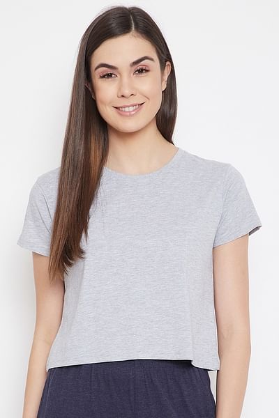 Basic Cropped Casual Tee in Grey - 100% Cotton - DENIMS - Tops & T - Shirts - 