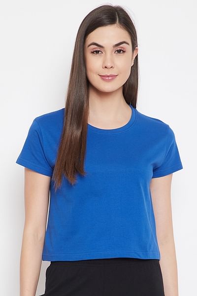 Basic Cropped Casual Tee in Royal Blue - 100% Cotton - DENIMS - Tops & T - Shirts - 