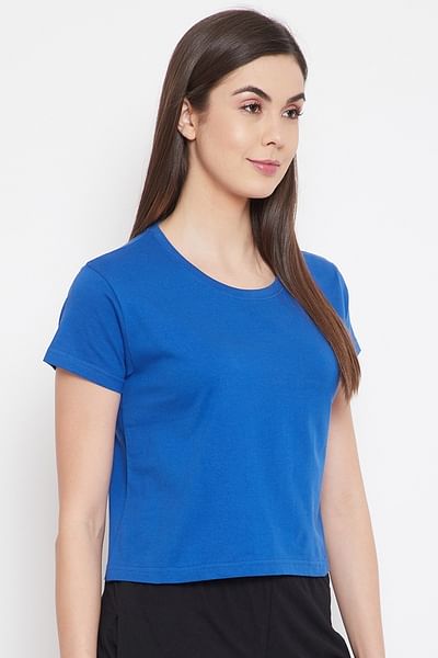 Basic Cropped Casual Tee in Royal Blue - 100% Cotton - DENIMS - Tops & T - Shirts - 