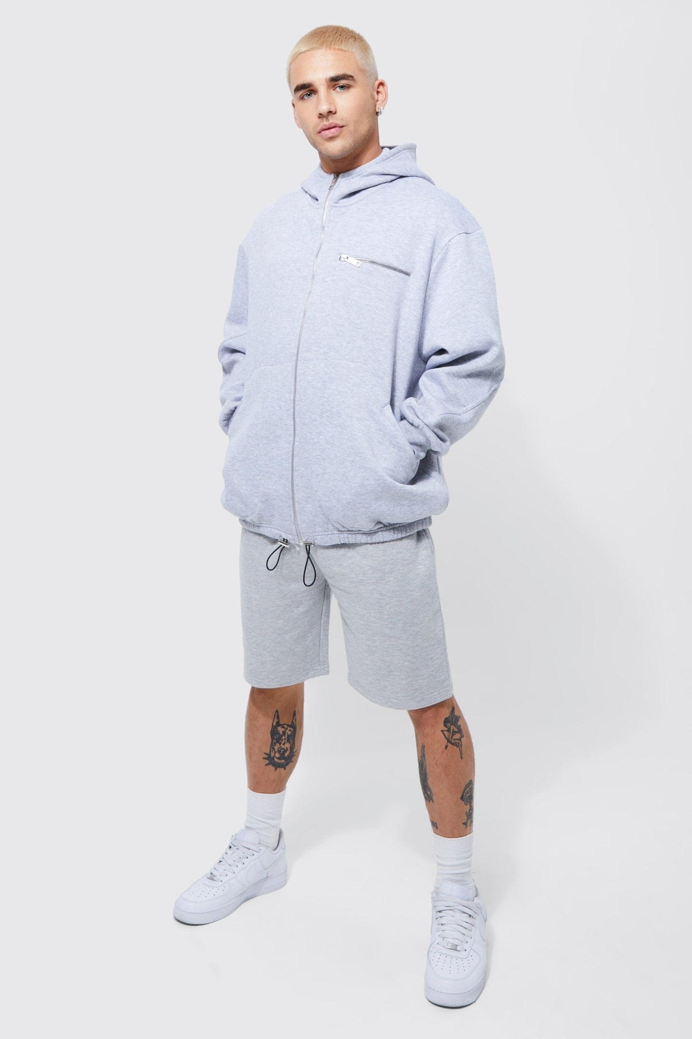 BASIC LOOSE FIT MID LENGTH GREY JERSEY SHORT - DENIMS - Shorts - 