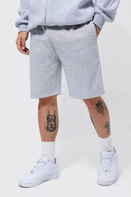 BASIC LOOSE FIT MID LENGTH GREY JERSEY SHORT - DENIMS - Shorts - 