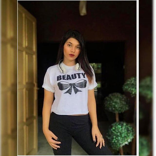 White Beauty Cotton Printed T-shirt For Womens