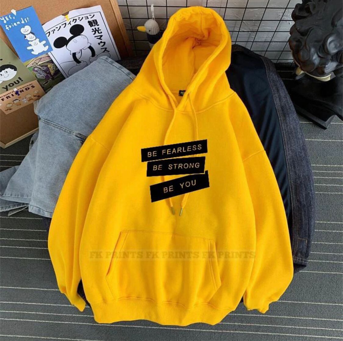 Be Strong Printed Fleece Full Sleeves Pull Over Hoodie - DENIMS - Hoodie & Sweatshirt - 