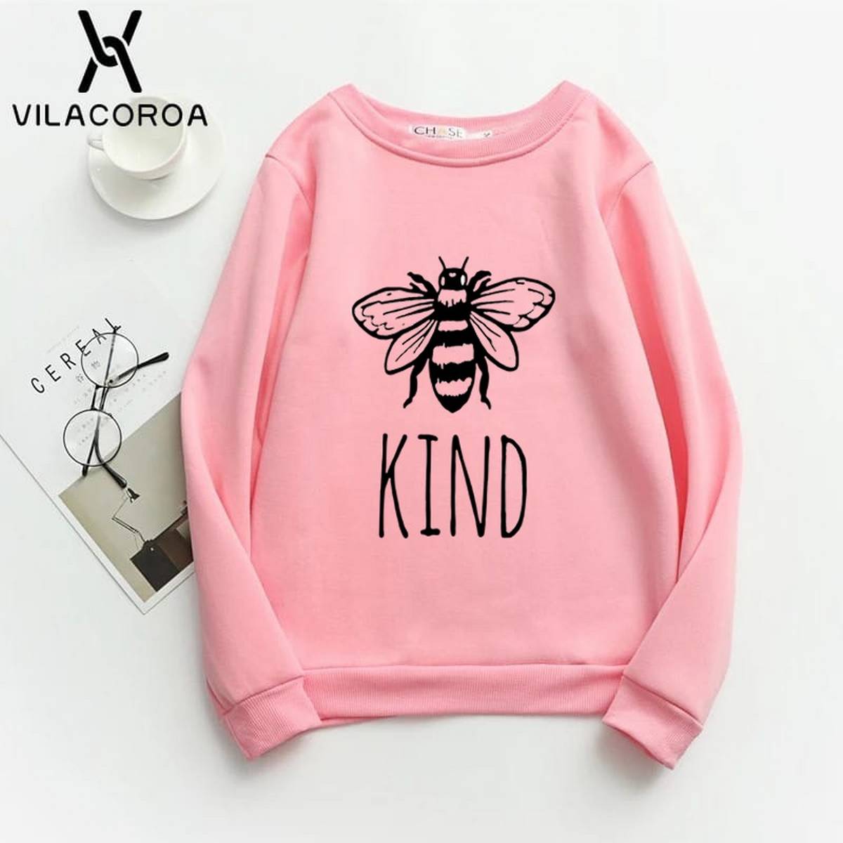 Bee Kind Fleece Full Sleeves Pull Over Sweatshirt For Women - DENIMS - Hoodies & Sweatshirts - 