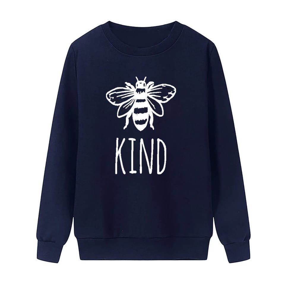 Bee Kind Fleece Full Sleeves Pull Over Sweatshirt For Women - DENIMS - Hoodies & Sweatshirts - 