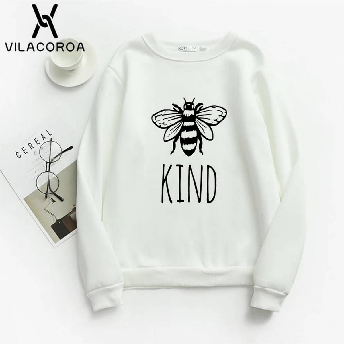 Bee Kind Fleece Full Sleeves Pull Over Sweatshirt For Women - DENIMS - Hoodies & Sweatshirts - 
